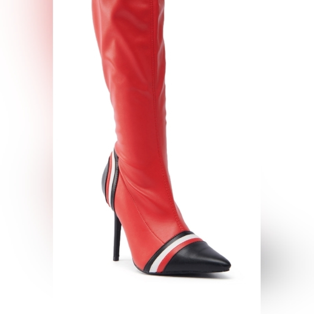 "REDLINE SHOWGIRL" Chic Red and Black Heeled Boots